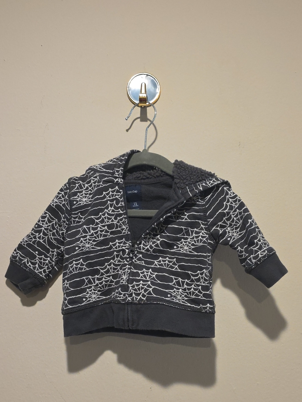 GAP Black Spiderweb Hooded Zip-Up Sweatshirt 3-6 Months Halloween